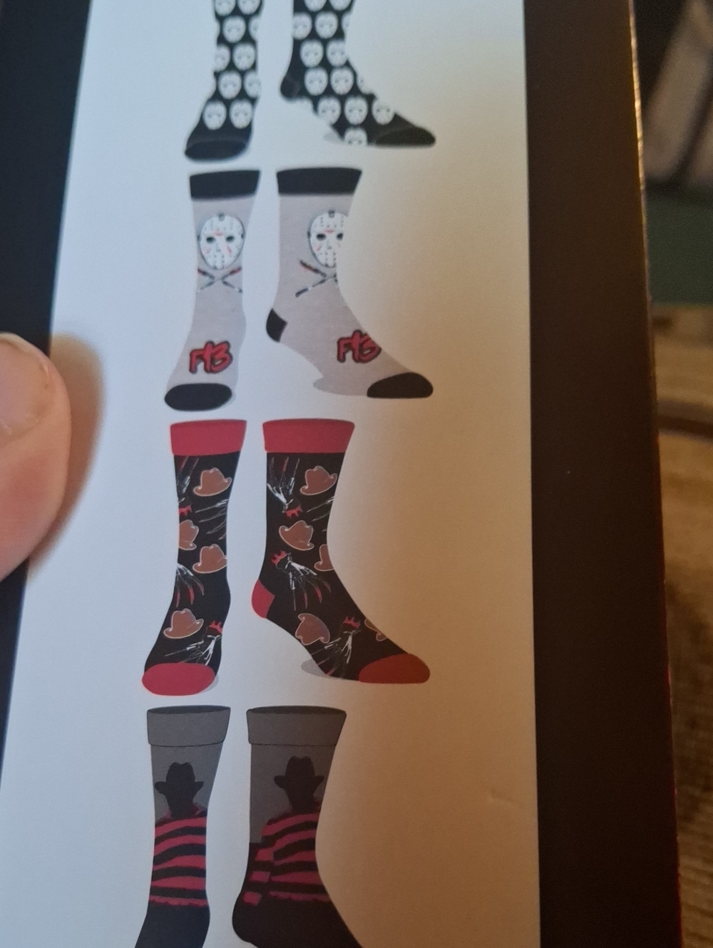 Men's Casual Crew Socks Black with Red Accents Horror Movie
